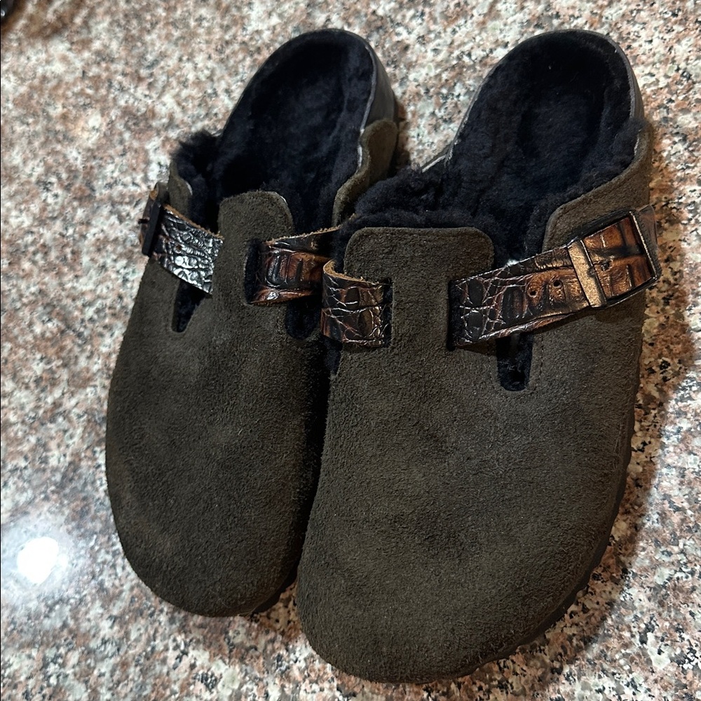 Birkenstock Dark Suede Clogs with Plush Lining